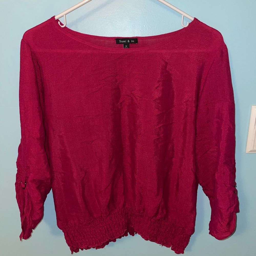 💙 Sami & Jo- Deep Pink Mid Length Sleeve Top Size Medium